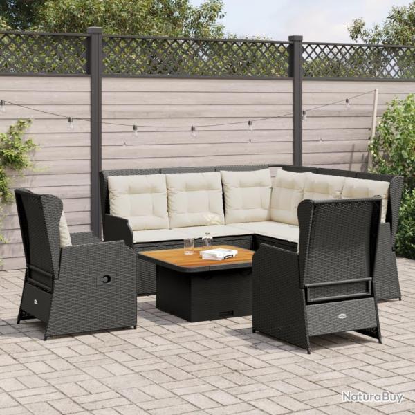 Salon de jardin 5 pcs avec coussins Noir R�sine tress�e