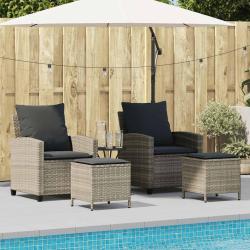 Ensemble de canap&eacute; de jardin 4 pcs avec coussins gris r&eacute;sine tress&eacute;e clair