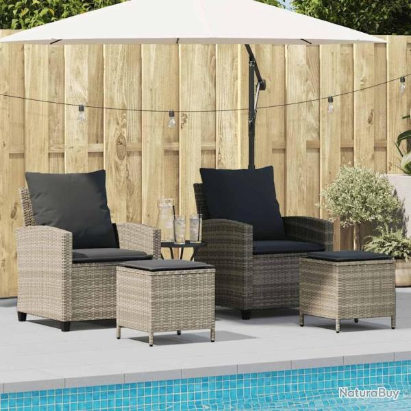 Ensemble de canap� de jardin 4 pcs avec coussins gris r�sine tress�e clair