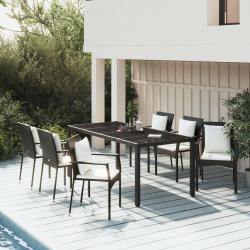 Ensemble &agrave; manger de jardin coussins 7pcs Noir R&eacute;sine tress&eacute;e