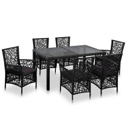 Ensemble &agrave; manger d'ext&eacute;rieur 7 pcs R&eacute;sine tress&eacute;e Noir