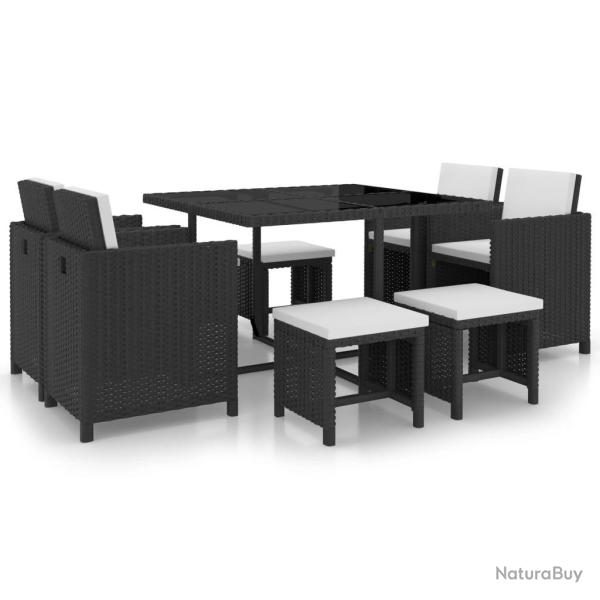Ensemble � manger d'ext�rieur 9 pcs coussin R�sine tress�e Noir