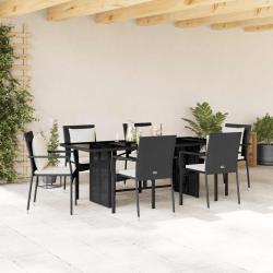 Ensemble &agrave; manger de jardin coussins 7pcs Noir R&eacute;sine tress&eacute;e