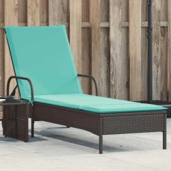 Chaise longue &agrave; roulettes avec coussin en rotin synth&eacute;tique noir