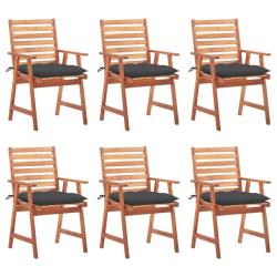 Chaises &agrave; manger d'ext&eacute;rieur lot de 6 et coussins Acacia massif