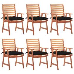 Chaises &agrave; manger d'ext&eacute;rieur lot de 6 et coussins Acacia massif