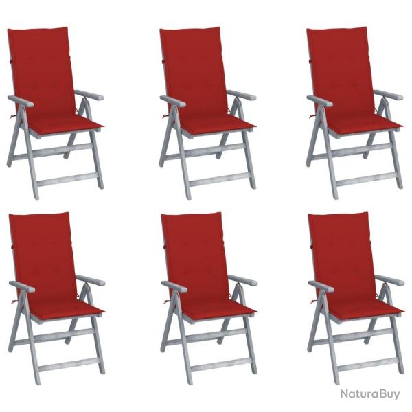 Chaises inclinables de jardin lot de 6 et coussins Bois acacia