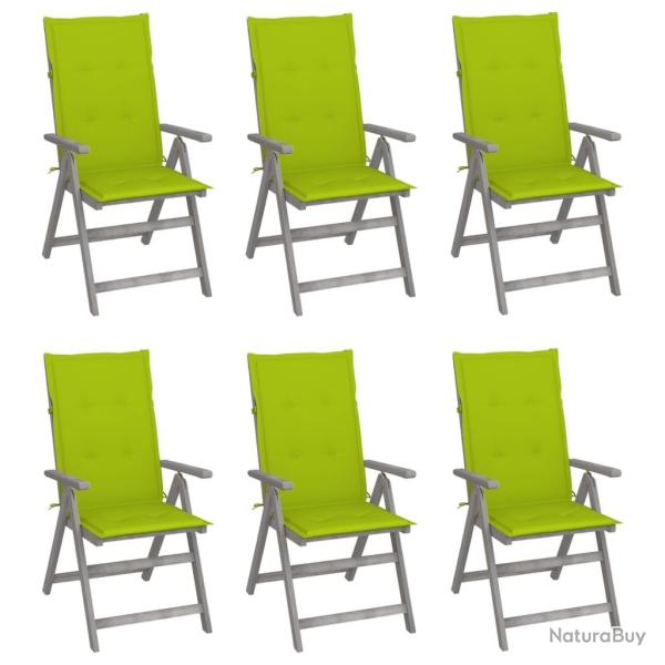 Chaises inclinables de jardin lot de 6 et coussins Bois acacia