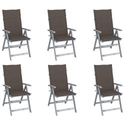 Chaises inclinables de jardin lot de 6 et coussins Bois acacia