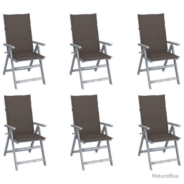 Chaises inclinables de jardin lot de 6 et coussins Bois acacia