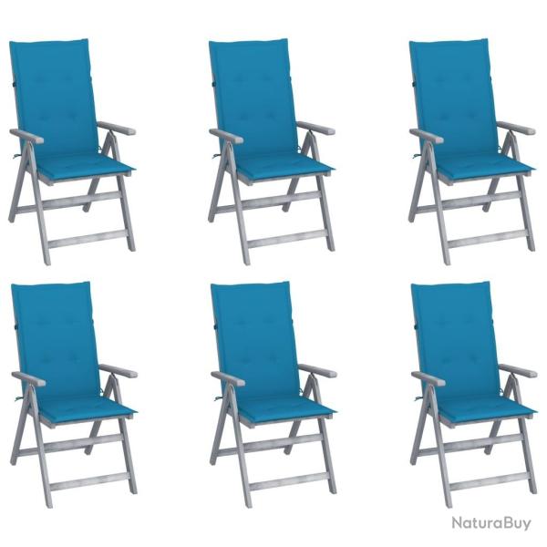 Chaises inclinables de jardin lot de 6 et coussins Bois acacia