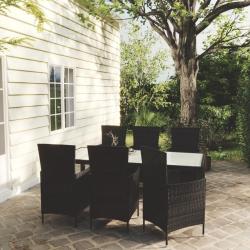 Salon de jardin 7 pcs avec coussins r&eacute;sine tress&eacute;e noir