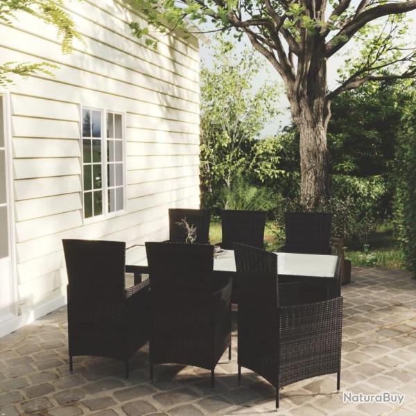 Salon de jardin 7 pcs avec coussins r�sine tress�e noir