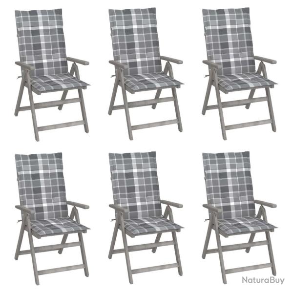 Chaises inclinables de jardin lot de 6 et coussins Bois acacia