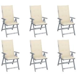 Chaises inclinables de jardin lot de 6 et coussins Bois acacia