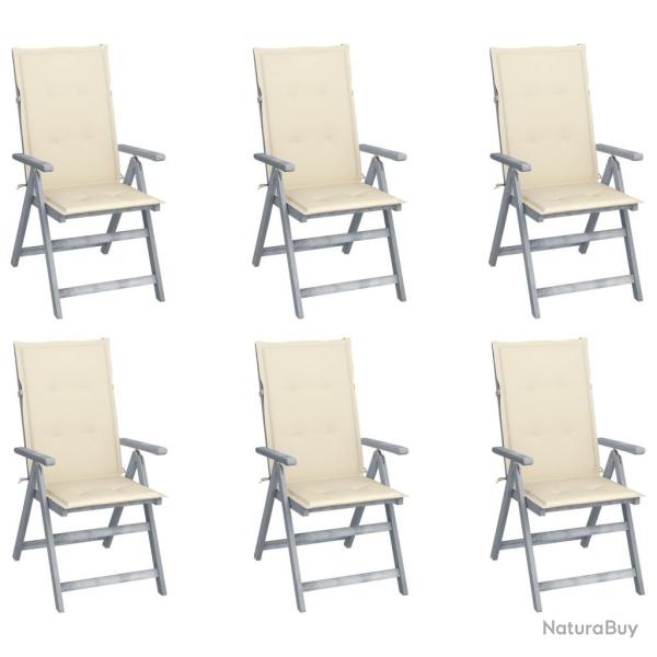 Chaises inclinables de jardin lot de 6 et coussins Bois acacia