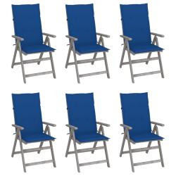 Chaises inclinables de jardin lot de 6 et coussins Bois acacia