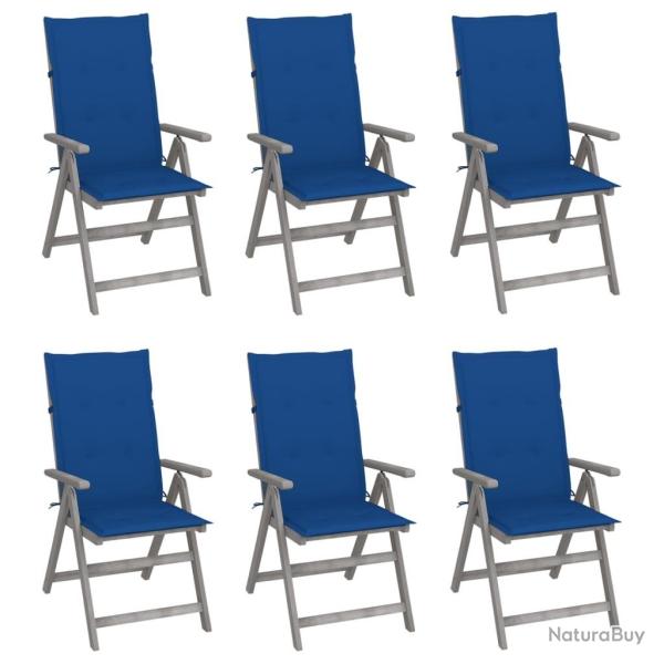Chaises inclinables de jardin lot de 6 et coussins Bois acacia