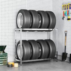 Porte-pneus &agrave; 2 niveaux Argent&eacute; 110x40x110 cm Acier