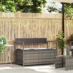 Banc de rangement de jardin avec coussin gris r&eacute;sine tress&eacute;e