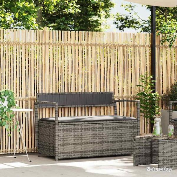 Banc de rangement de jardin avec coussin gris r�sine tress�e
