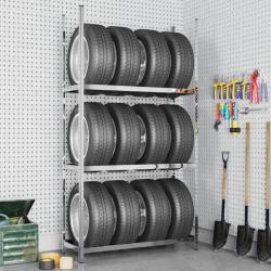 Porte-pneus &agrave; 3 niveaux Argent&eacute; 110x40x200 cm Acier