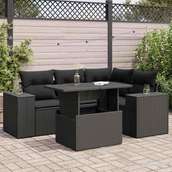 Salon de jardin 5 pcs avec coussins noir r�sine tress�e