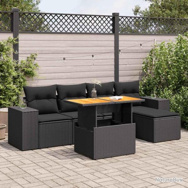 Salon de jardin 6 pcs avec coussins noir r�sine tress�e