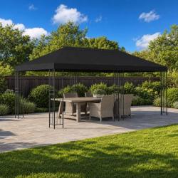 Gazebo avec murs lat&eacute;raux 6 x 3 m Noir Polyester et Acier 190