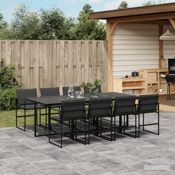 Ensemble � manger de jardin avec coussins 9 pcs noir textil�ne