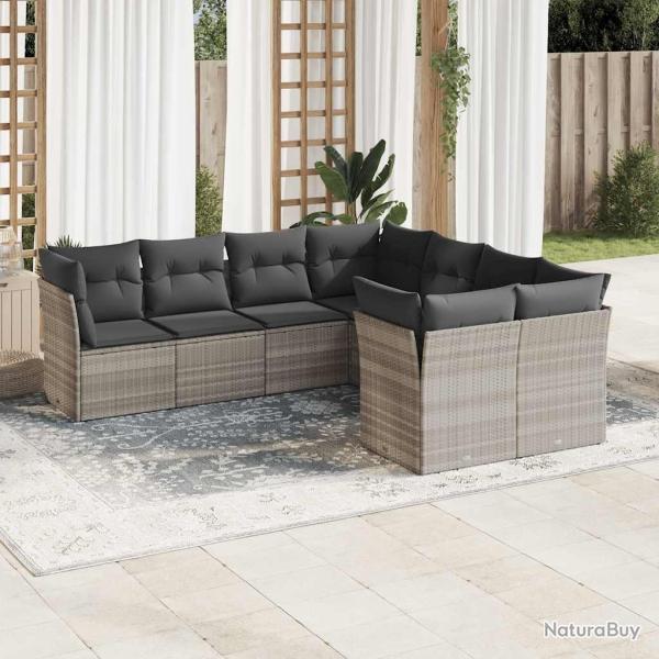 Salon de jardin 8 pcs avec coussins gris clair r�sine tress�e