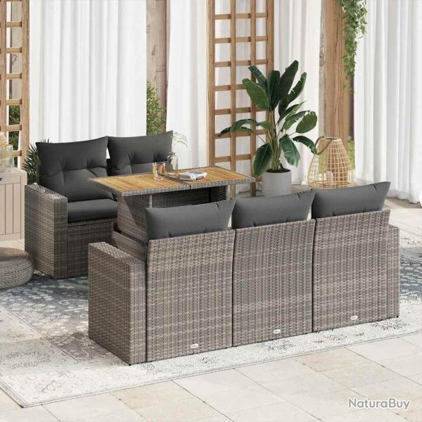 Salon de jardin 6 pcs avec coussins gris r�sine tress�e