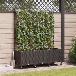 Bac de jardin avec treillis et roues 3 pc Marron PP