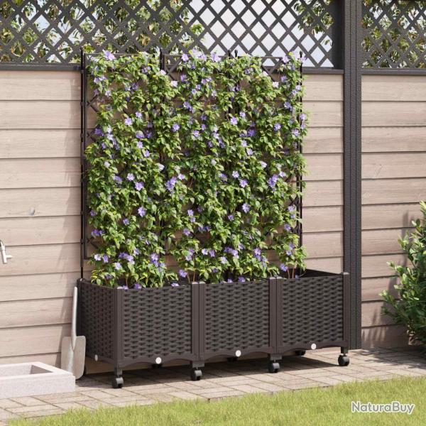 Bac de jardin avec treillis et roues 3 pc Marron PP