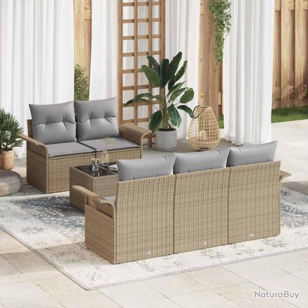 Ensemble de Canap�s avec coussin 6 pcs Beige polyrotin