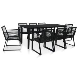 Ensemble &agrave; manger d'ext&eacute;rieur 9 pcs Rotin PVC Noir