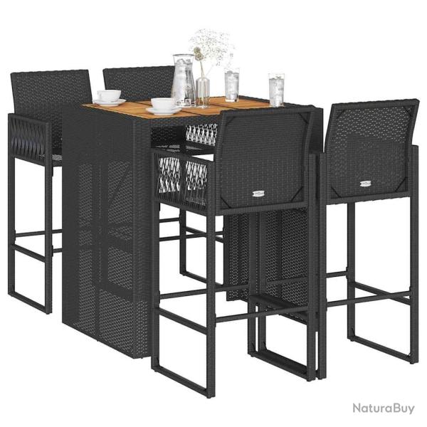 Ensemble de bar de jardin 5 pcs sans coussins noir poly rotin
