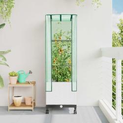 Jardini&egrave;re de jardin avec couverture de serre et roues Blanc PP