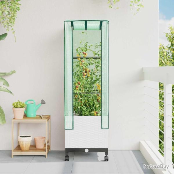Jardini�re de jardin avec couverture de serre et roues Blanc PP