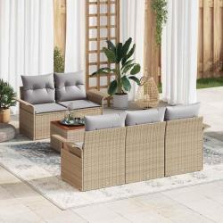 Ensemble de canap&eacute; de jardin avec coussin 6 pcs Beige polyrotin