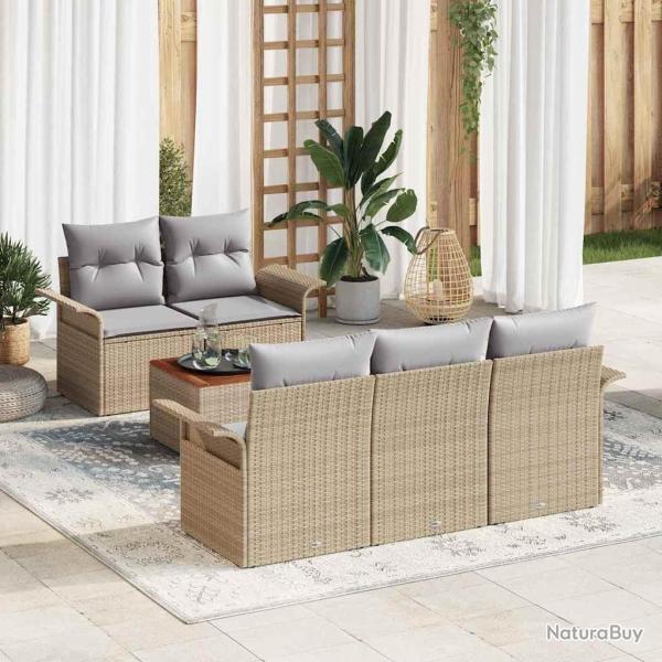 Ensemble de canap� de jardin avec coussin 6 pcs Beige polyrotin