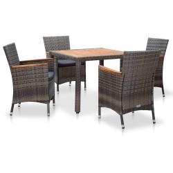 Ensemble &agrave; manger de jardin coussins 5pcs R&eacute;sine tress&eacute;e Gris