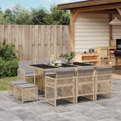 Ensemble &agrave; manger de jardin et coussins 11 pcs beige poly rotin