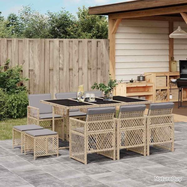 Ensemble � manger de jardin et coussins 11 pcs beige poly rotin