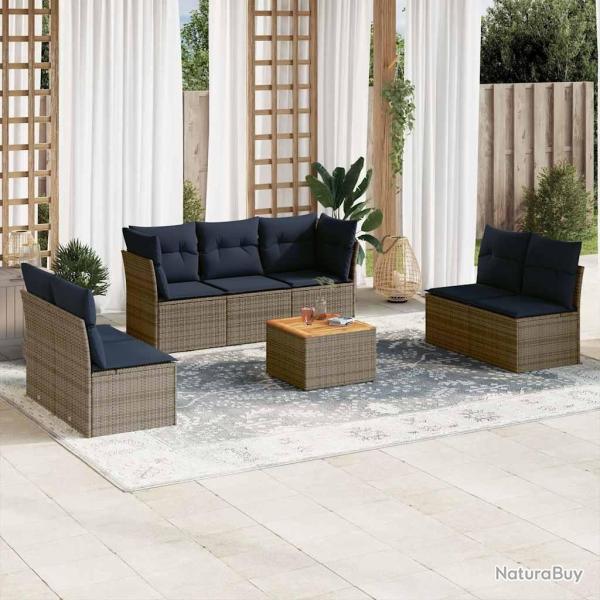 Salon de jardin 8 pcs avec coussins gris r�sine tress�e