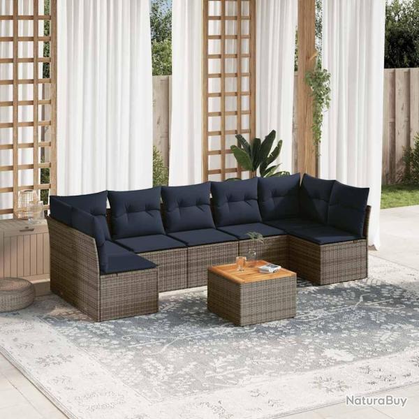 Salon de jardin 8 pcs avec coussins gris r�sine tress�e