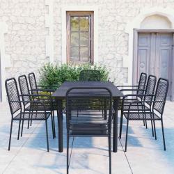 Ensemble &agrave; manger de jardin 9 pcs noir verre et acier