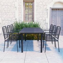 Ensemble &agrave; manger de jardin 7 pcs noir verre et acier