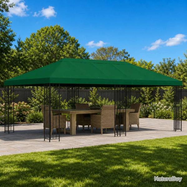 Gazebo avec murs lat�raux 6 x 3 m Vert Polyester et Acier 190