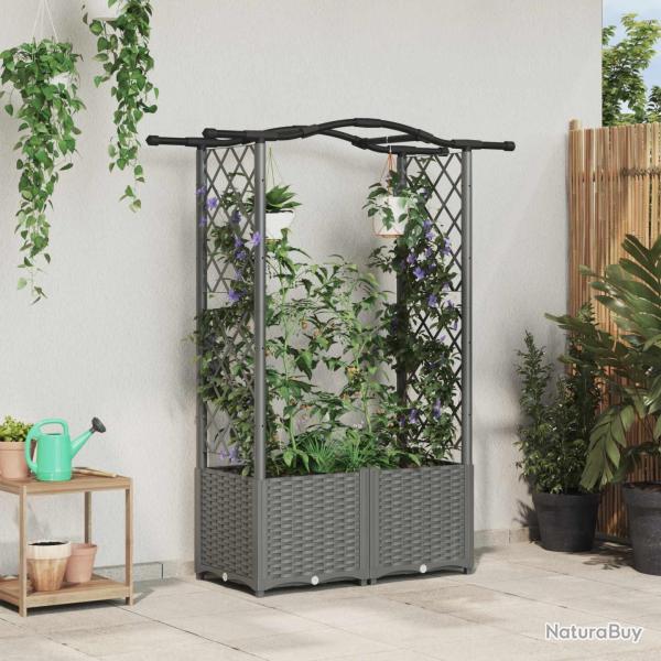 Lit �lev� avec Treillis et Toit Gris clair 125 x 40 x 138 cm PP